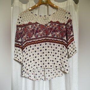 O'Neill Cream Floral Lace Yoke Peasant Blouse